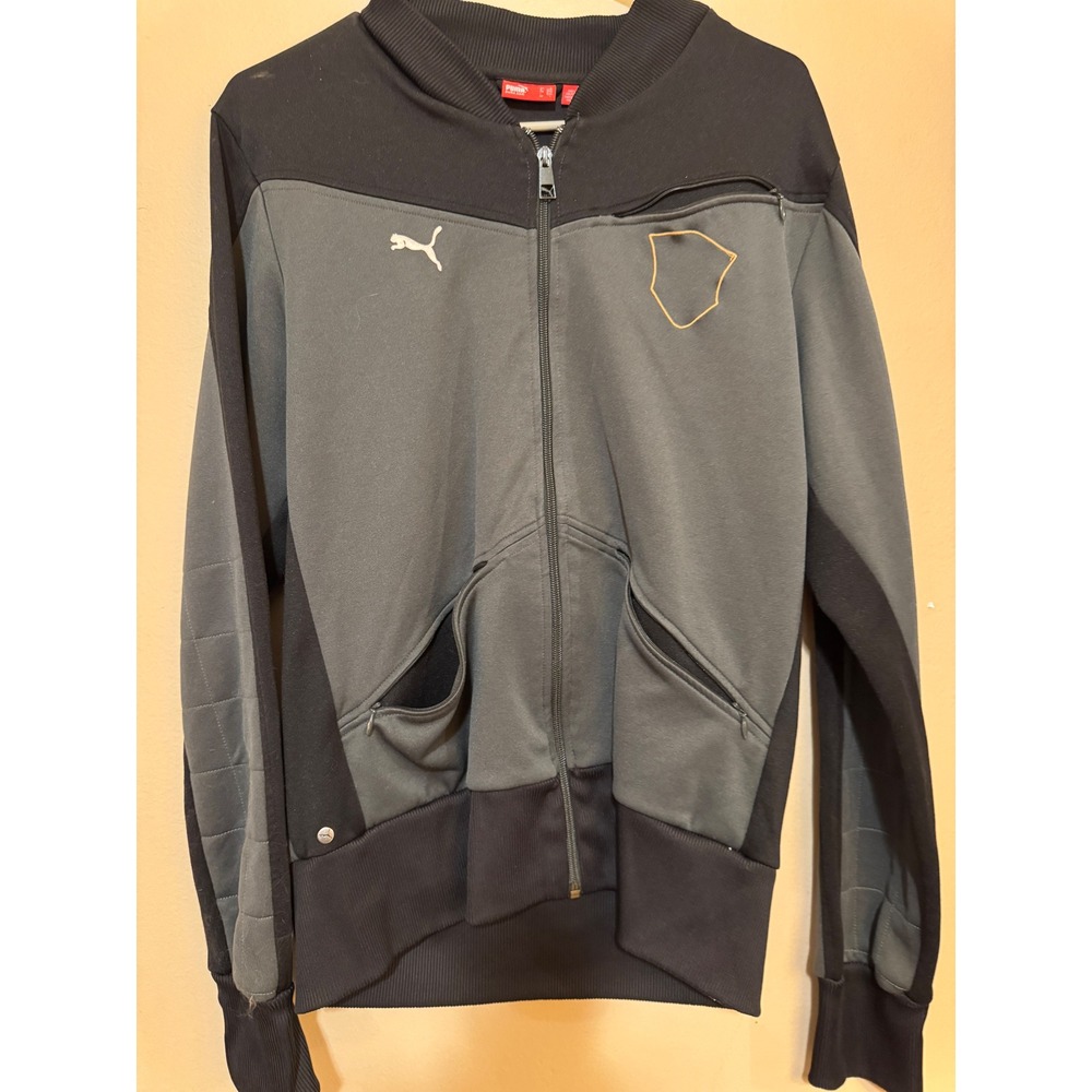 Puma Mens Full Zip Track Jacket Gray Black Graphic 10 Bomber Style Size L